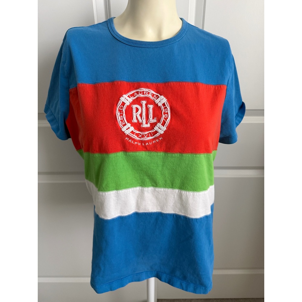Vintage Lauren Ralph Lauren Active Colorblock Nautical Logo T-Shirt M
